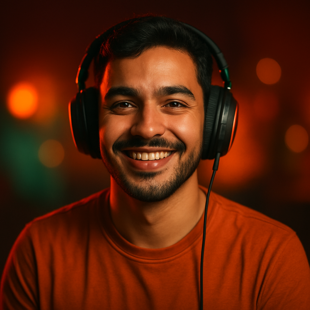 Player avatar smiling with neon background